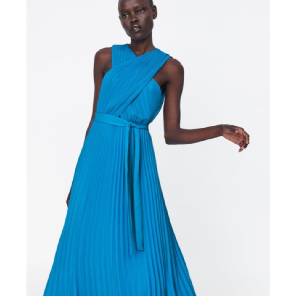 Blue Halter Wrap Dress